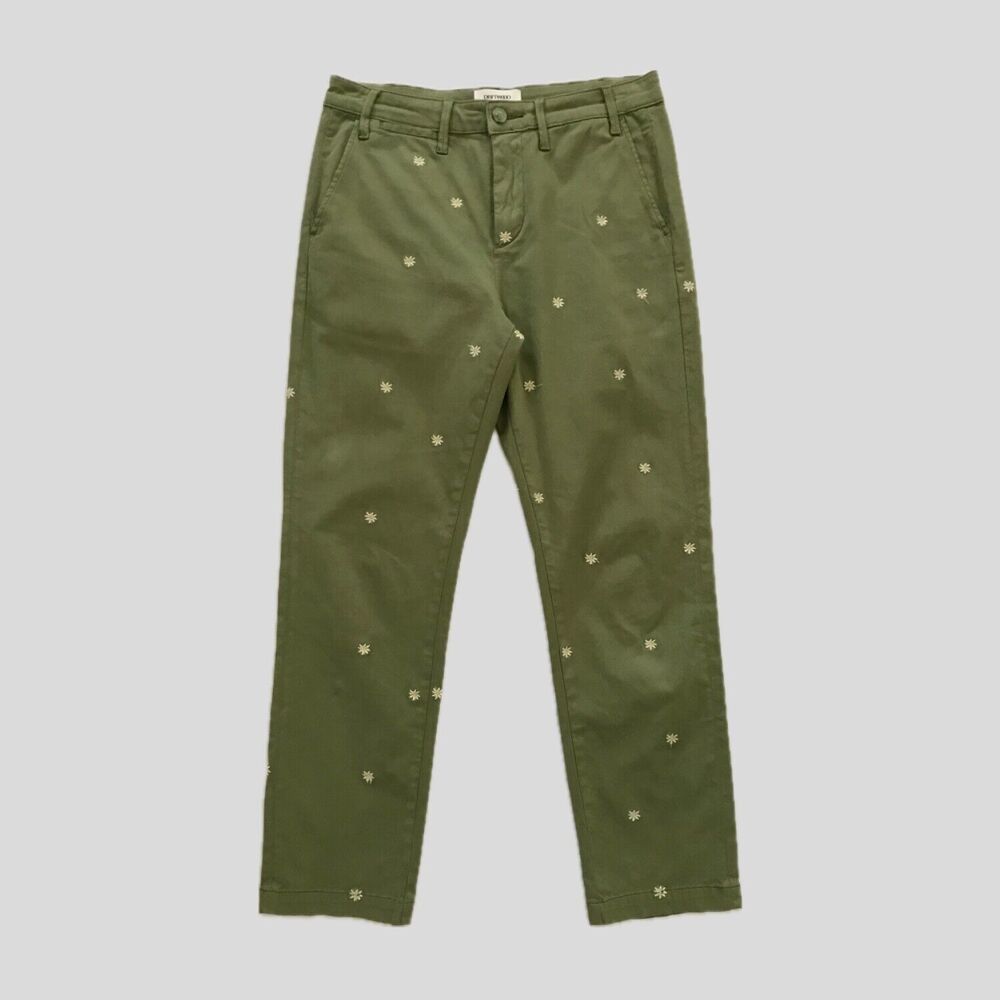 Free People Driftwood Green Cotton Floral Embroidered Casual Chino Pants - M